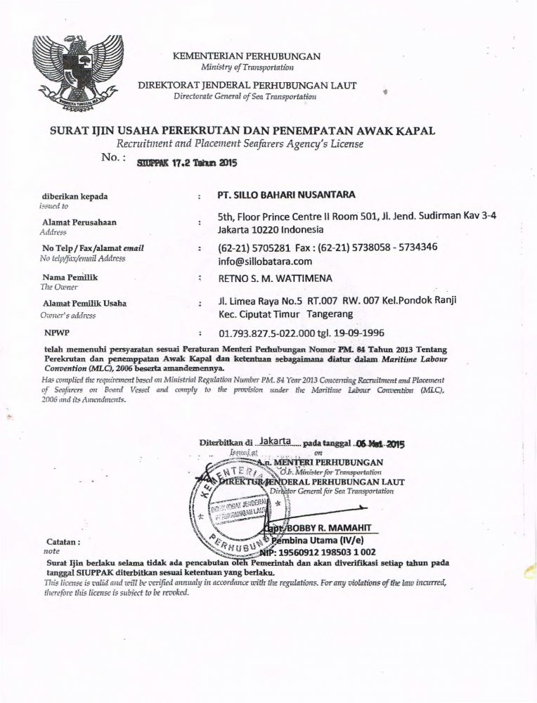 Recruitment and Placement Seafarers Agency’s License | Gallery